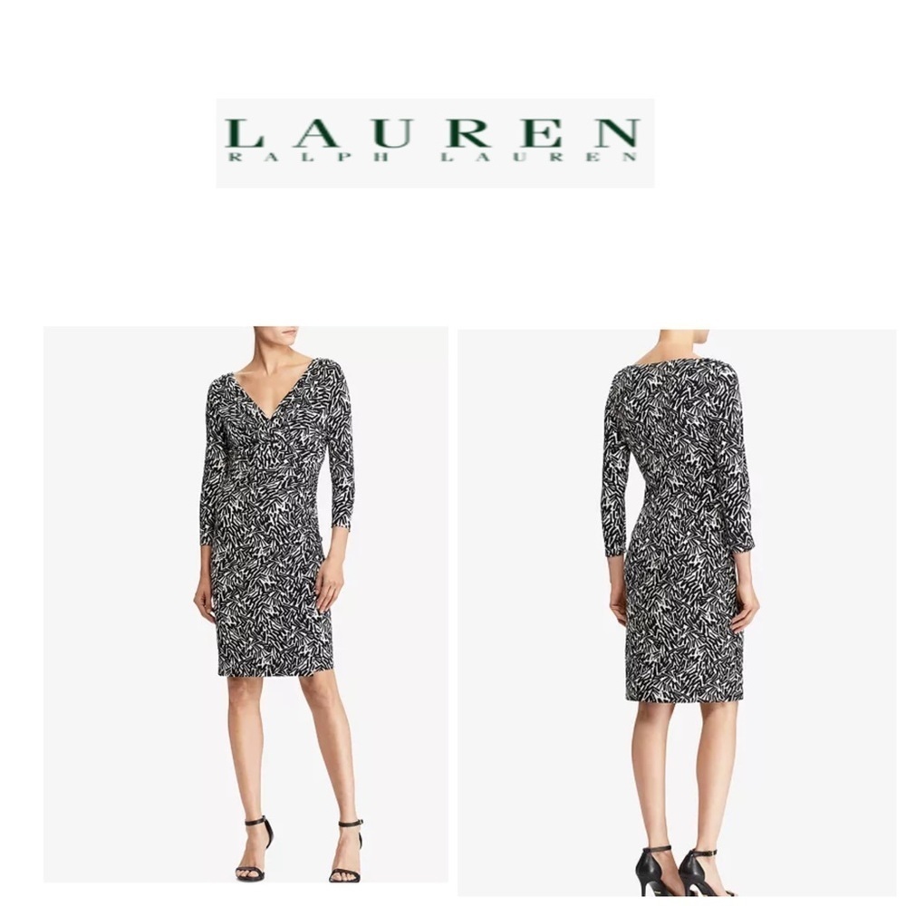 Lauren Ralph Lauren Monochrome Long Sleeve Wrap Dress 8P